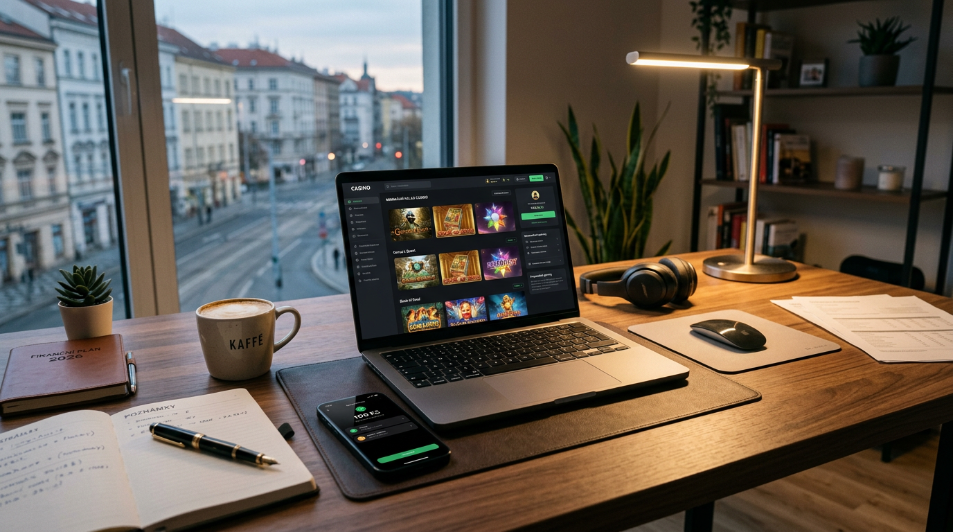 Moderní digitální pracovní prostředí s online kasinem a platební transakcí na mobilu